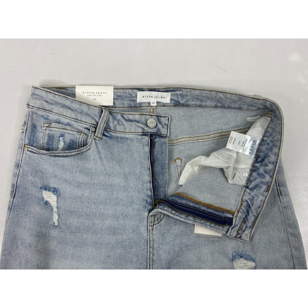 Risen Women 1XL Jeans Boyfriend Fit Straight Leg Distressed Light Wash NWT - Picture 11 of 16